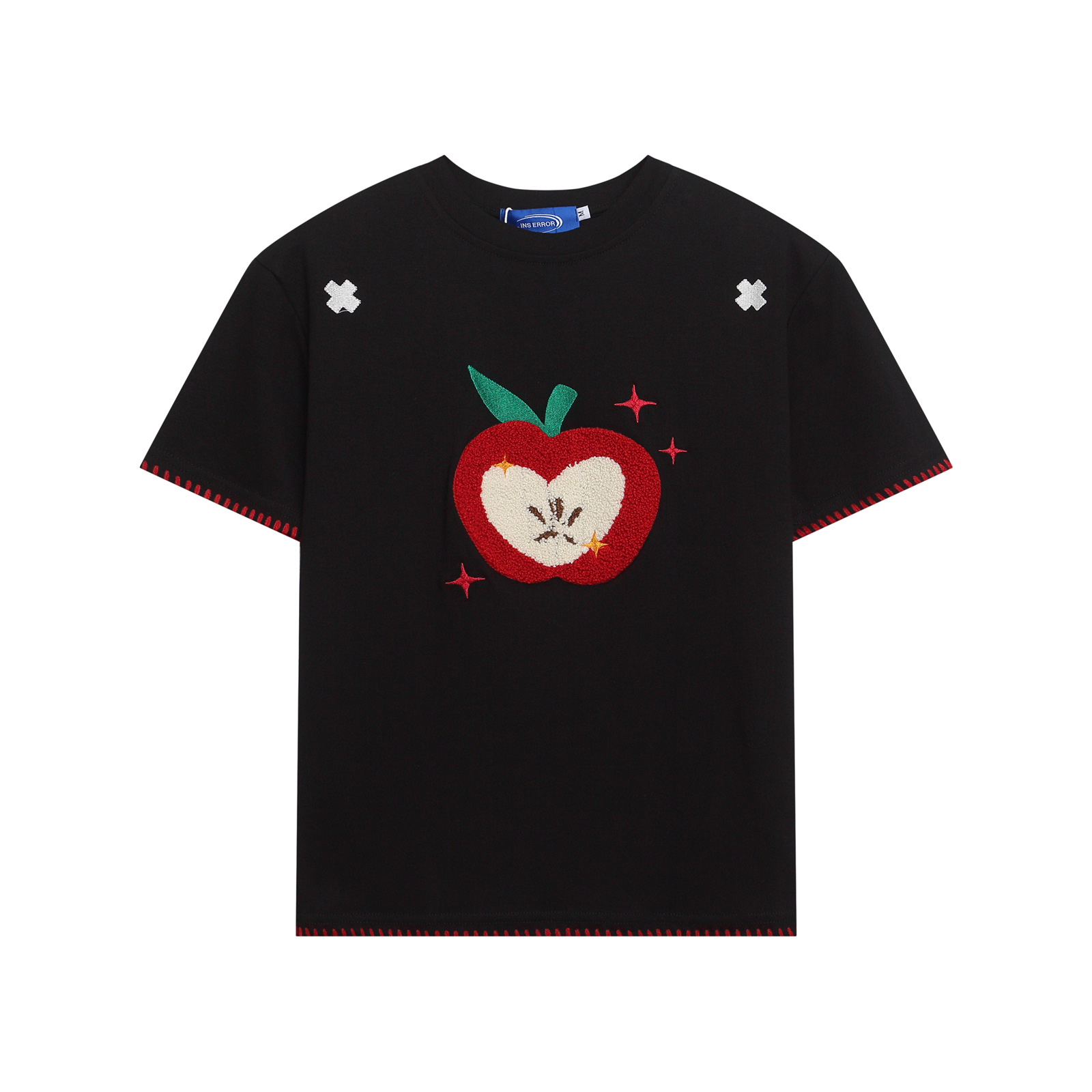 Apple towel embroidered shoulder short sleeved T-shirt for women
