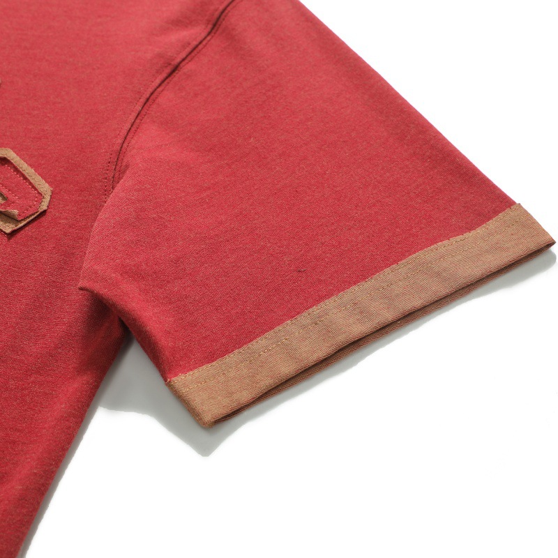 Letter sticker color blocked loose small collar short sleeved T