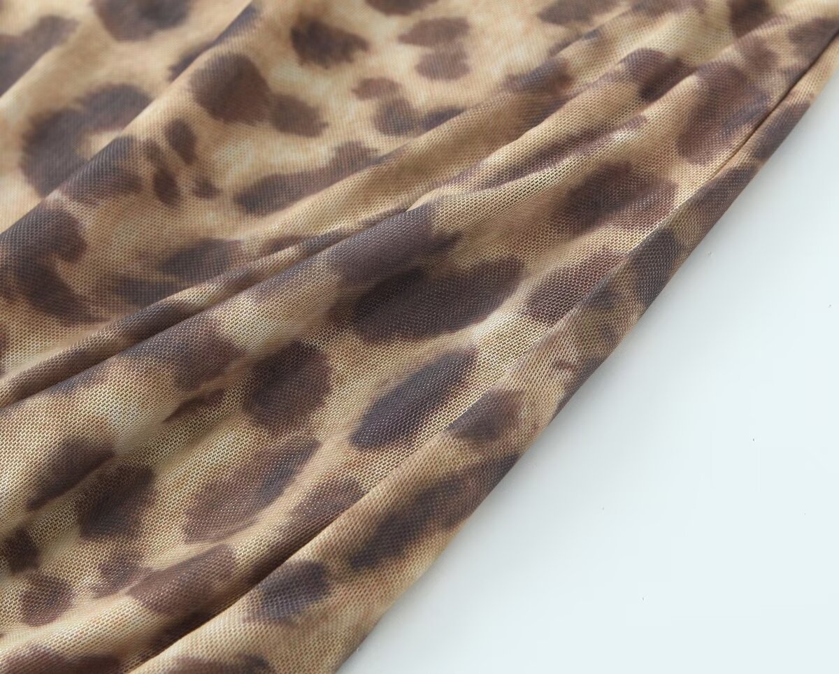 Short Leopard Print Mesh Strapless Dress