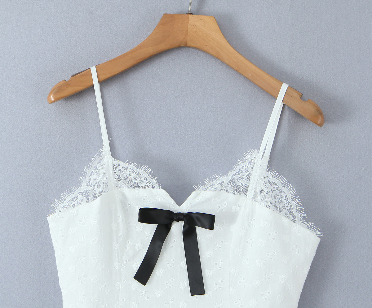 Bow decoration lace edge camisole dress