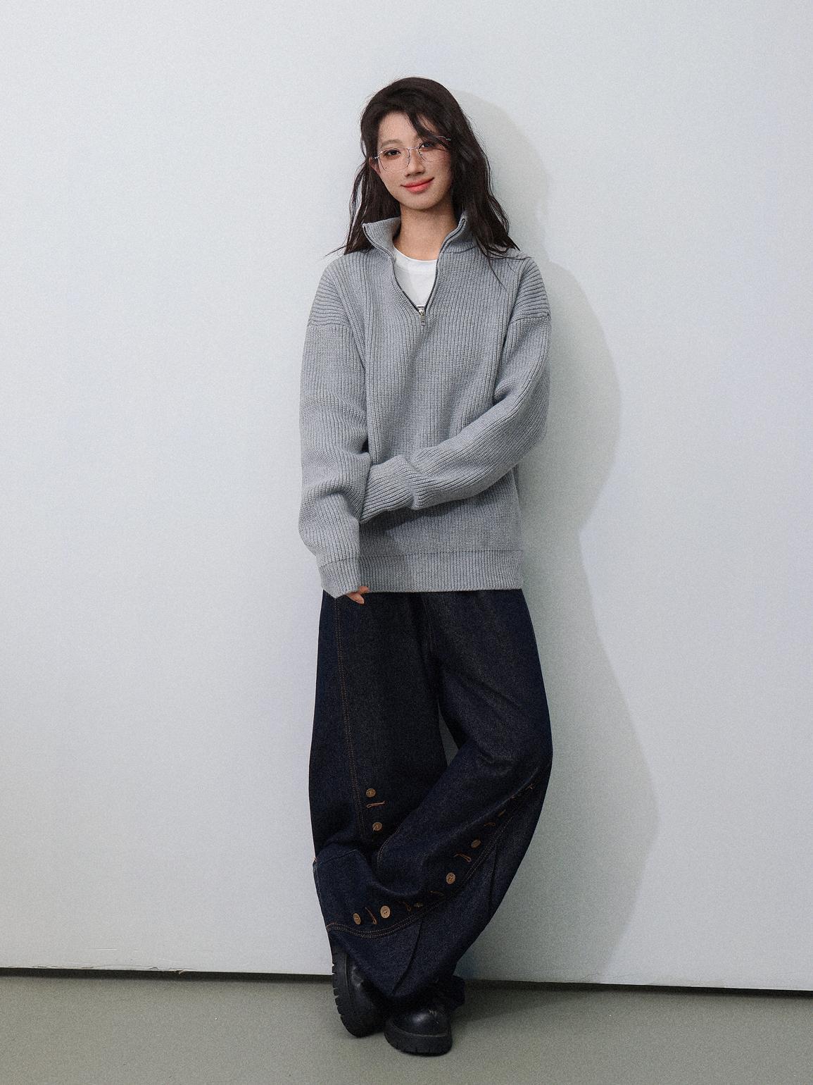 Classic Long Sleeve Mock Turtleneck Zip Sweater