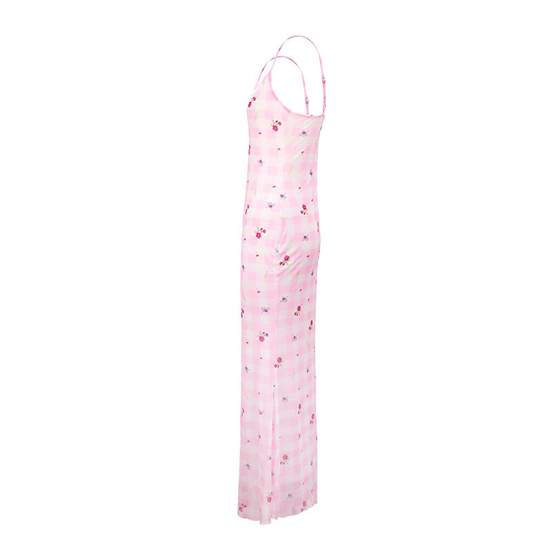 Sleeveless Polyester Check Fitted Tube Dress