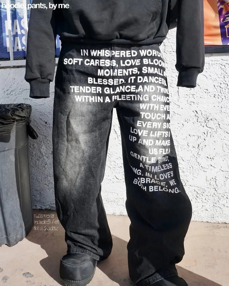 Style Retro Street Hip Hop Wide Leg Jeans with Water Washed Letter Print for Men Loose Long Pants Trendy