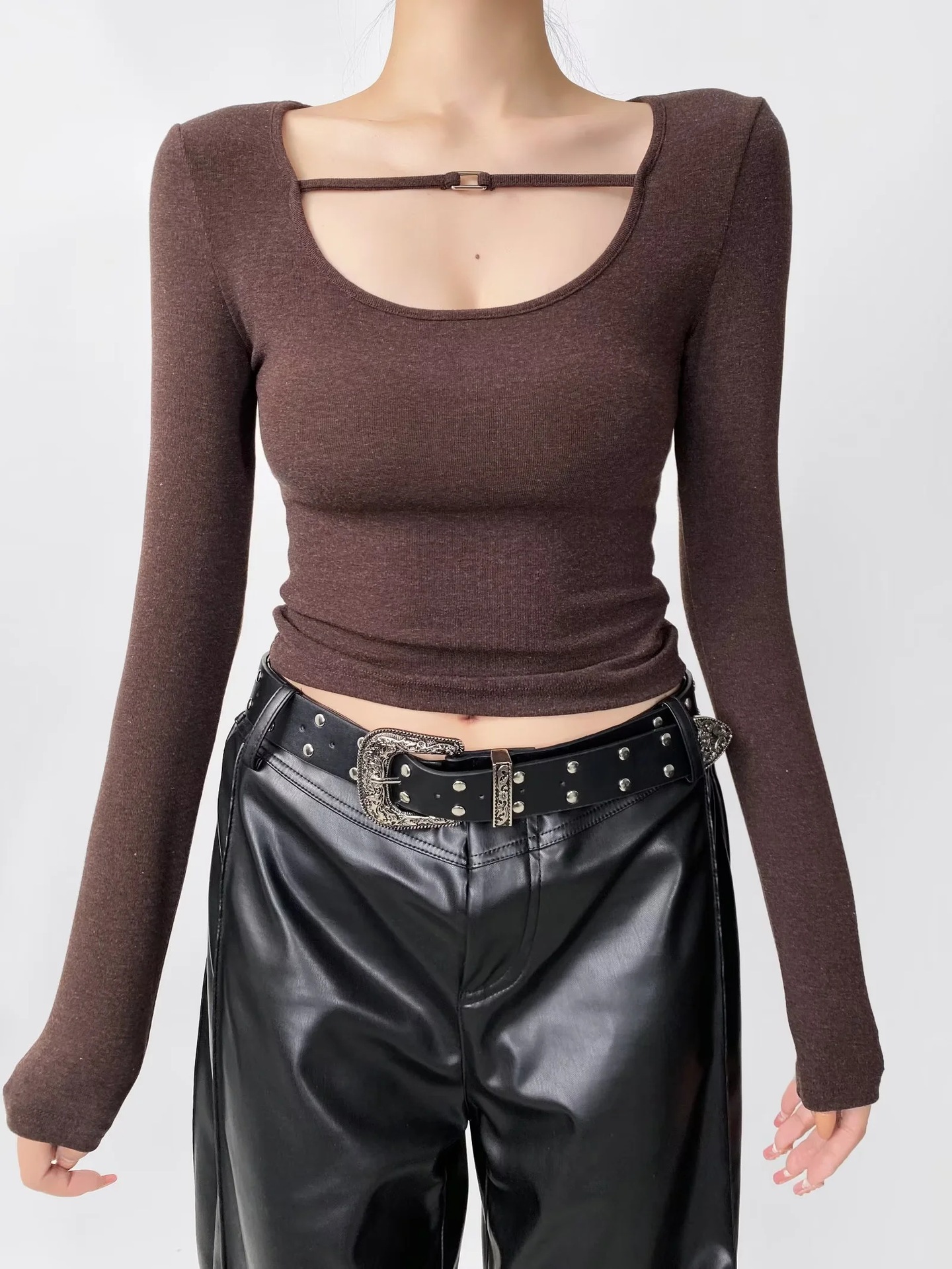 Wide Scoop Long Sleeve Cotton Top