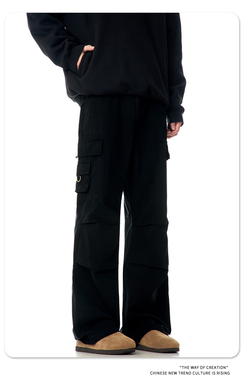 Faded Vintage Pleated Trendy Loose Fit Straight Leg Wide Leg Casual Trousers for Men and Women
