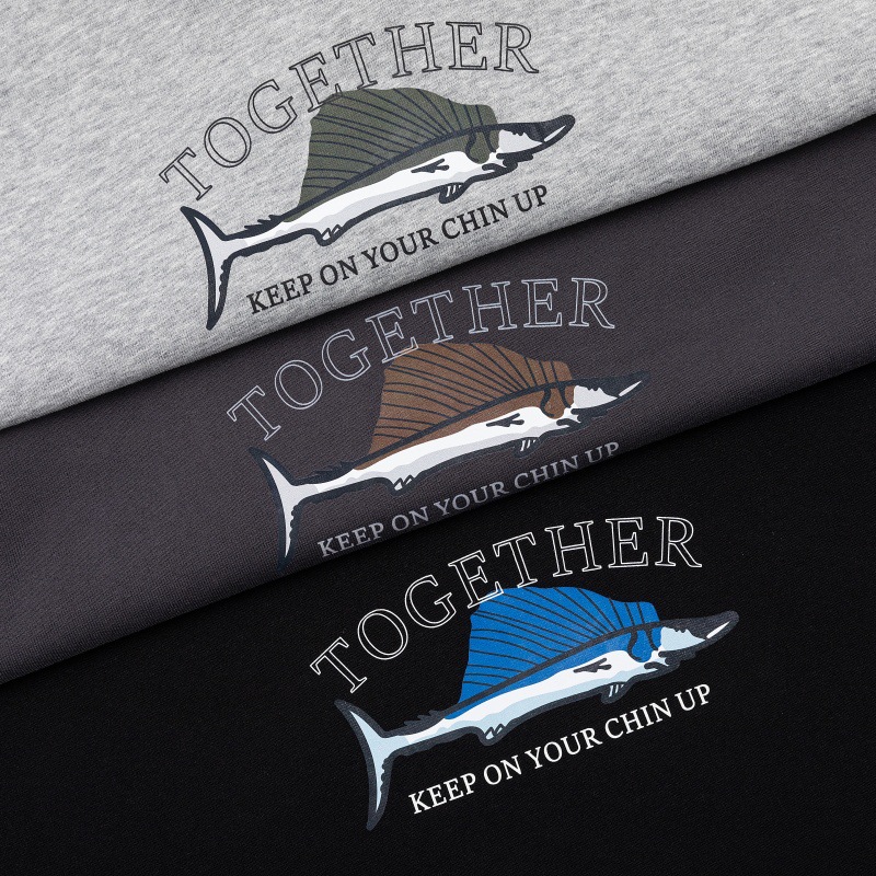 Oversized Cotton Marine Life Graphic Hood Sweatshirt