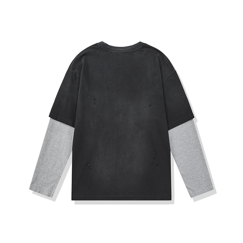 Oversized Vintage Graphic Torn Layered Full Arm T-Shirt