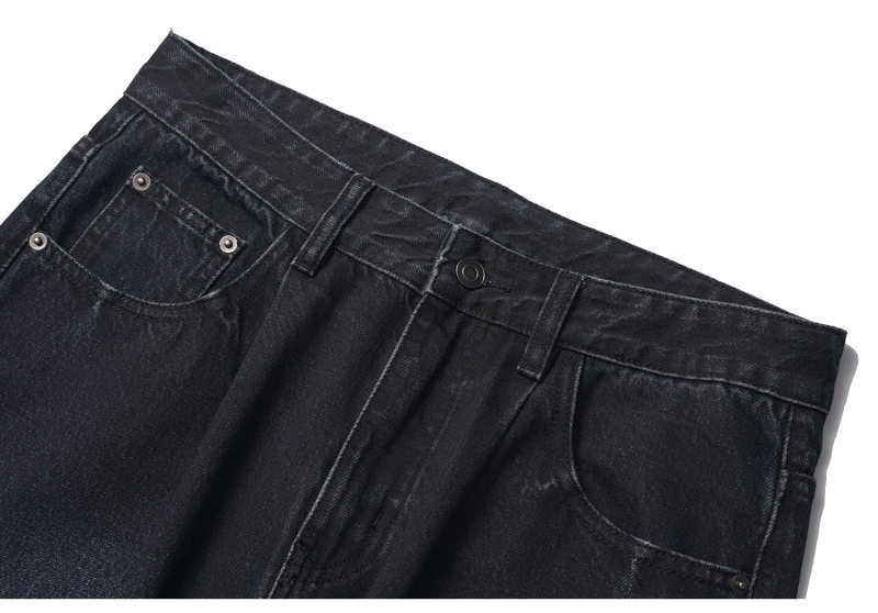 Washed Distressed Wide-Leg Straight Leg Denim Pants