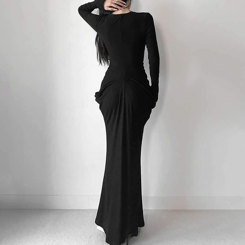 Plunging Neckline Long Sleeve Bodycon Dress