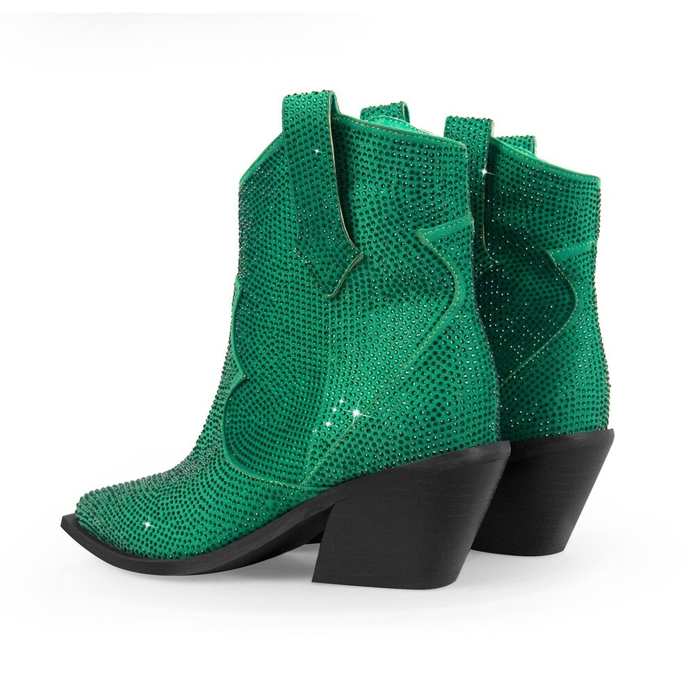 Processing time:7-15days after placing orders GCYFWJ Fashion Rhinestone Women Ankle Boots For Woman Pointed Toe Western Cowboy Botas De Mujer Square Heel Party Shoes Botines