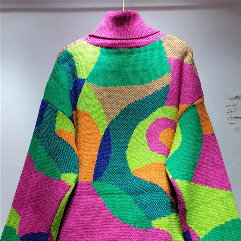 Ladies Chunky Knit Two-Tone High Neck Jumper