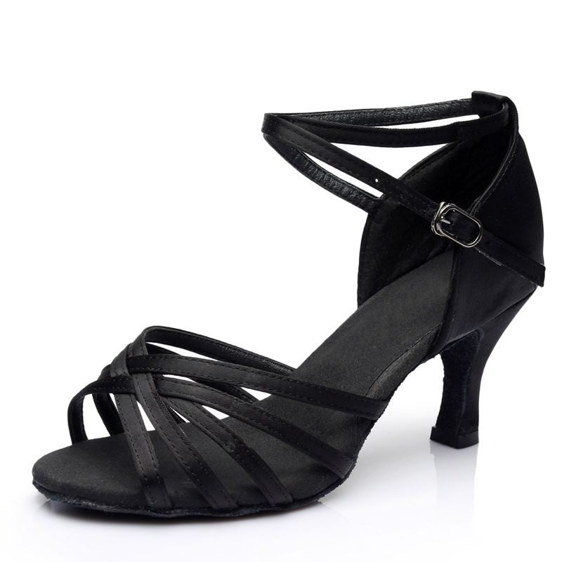 Latin dance shoes for adult women with medium to high heels Latin dance indoor training shoes satin gymnastics shoes