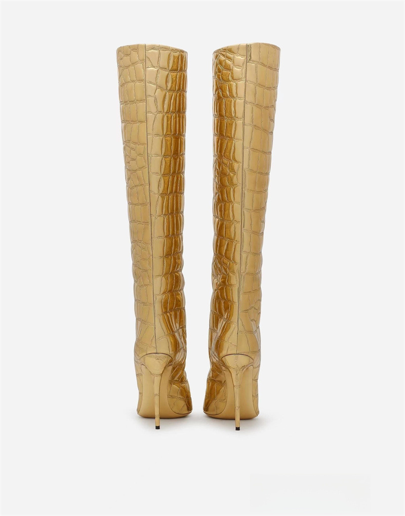Pointed thin heel leopard print long boots for women's fashionable and sexy high boots for women's shoes