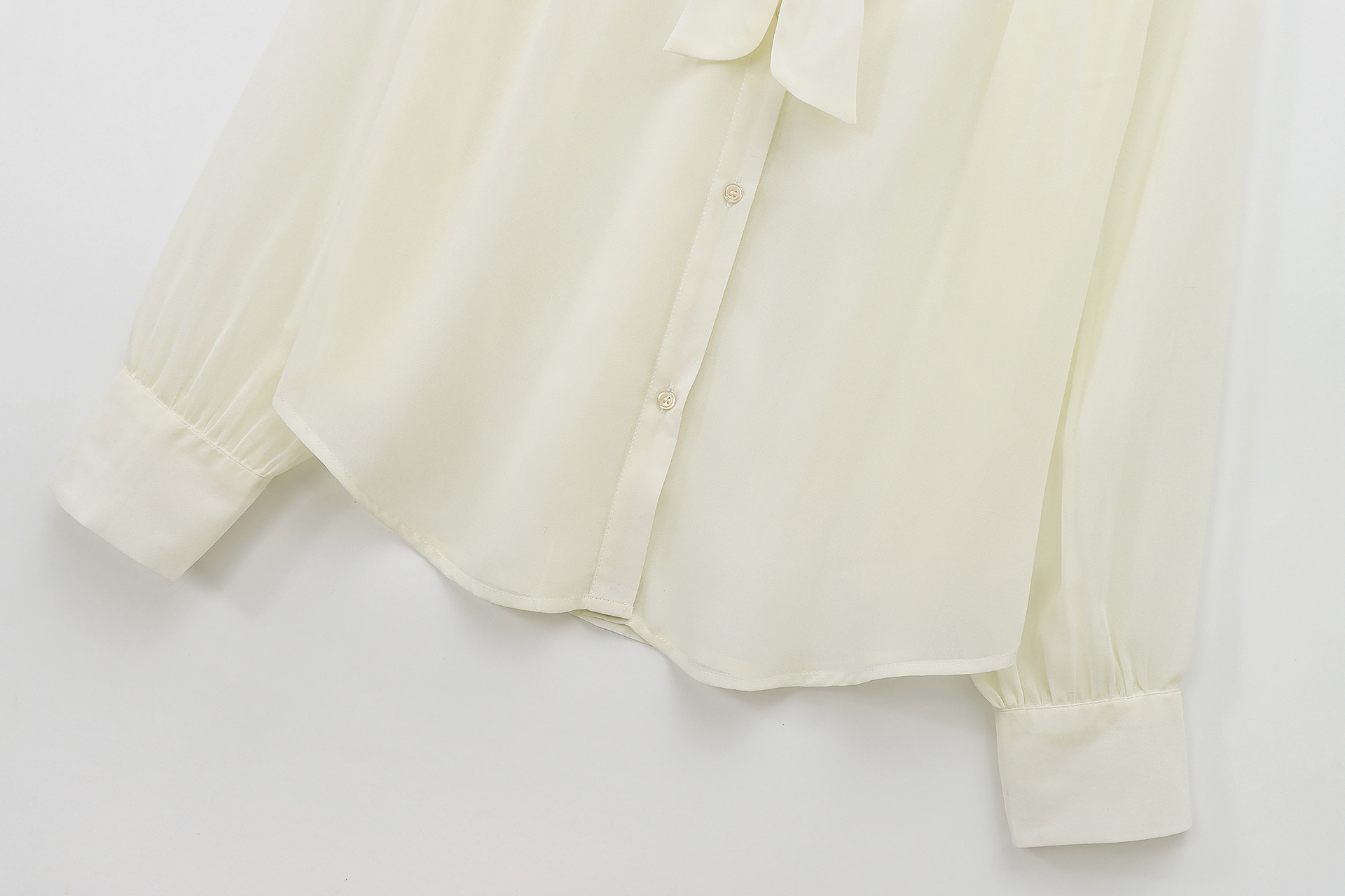 Solid Sheer Textured Plunge Ribbon Tie Shirt