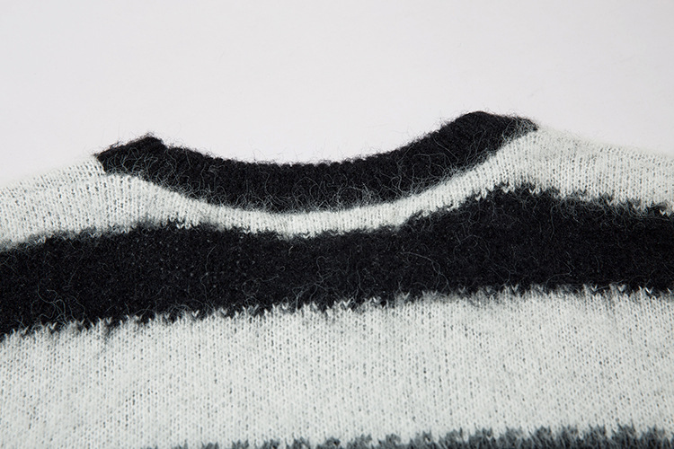 Striped Star Mohair Crew Neck Sweater Men's Loose Casual Couple Knit Top