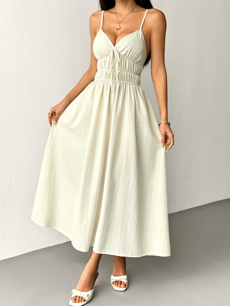 Open Back Bandeau Maxi Dress Waist Tie