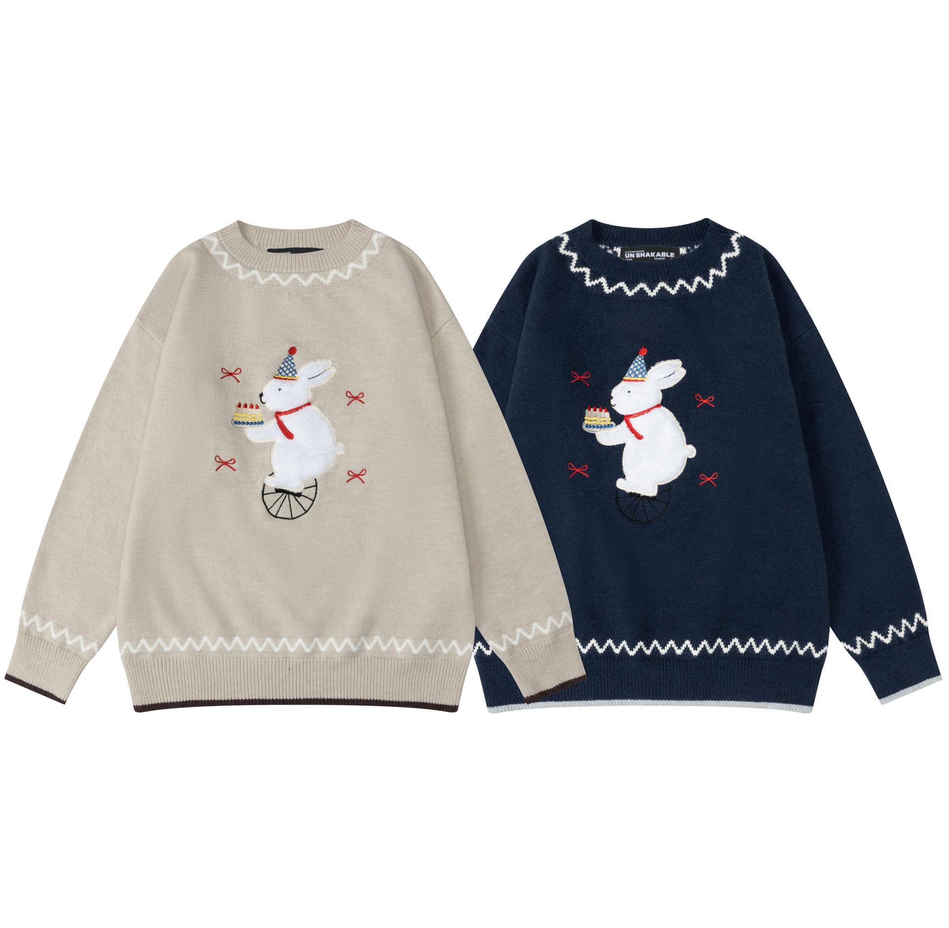 Long Sleeve Bunny Appliqué Crewneck Sweater