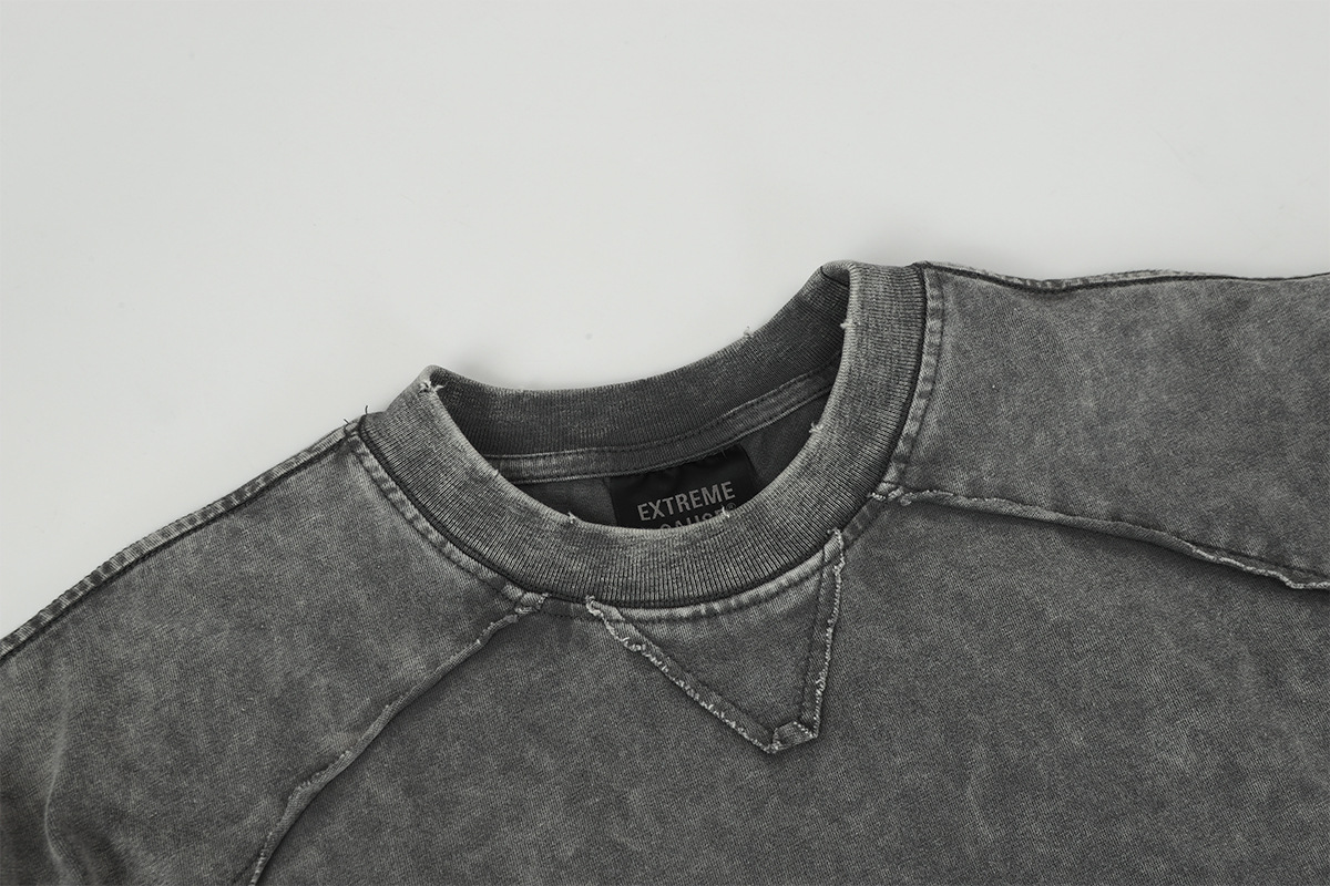 Vintage Frayed Raw-Edge Utility Cotton Crew Hoodie