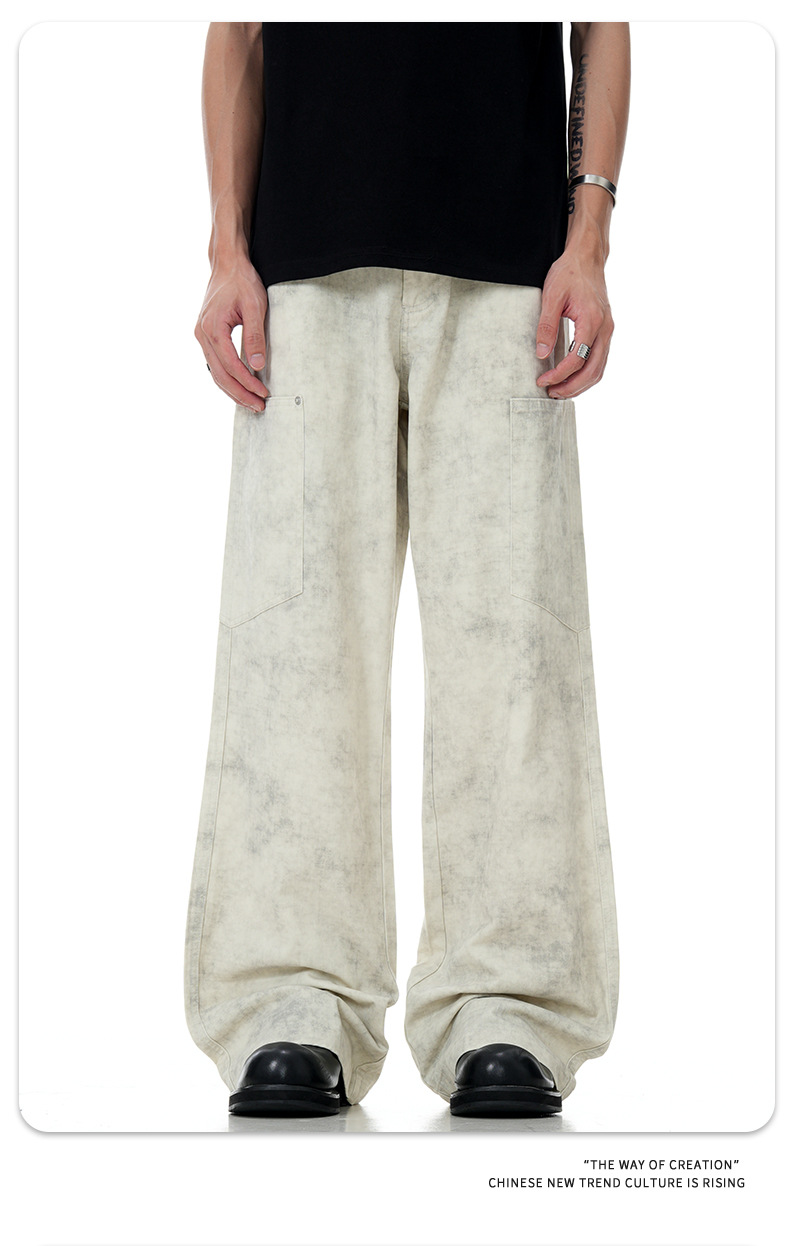 Work Pants for Men and Women Vintage Washed Slim Fit Loose Casual Trousers