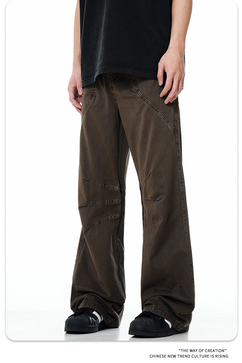 Three-Dimensional Vintage Washed Look Slimming Trendy Pile Straight Leg Casual Long Pants