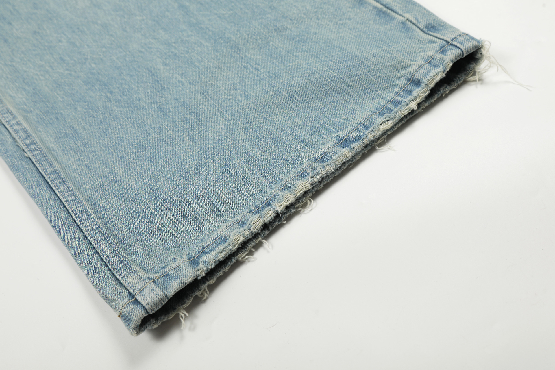 Blue Washed Faded Loose Fit Wide Leg Straight Casual Trousers