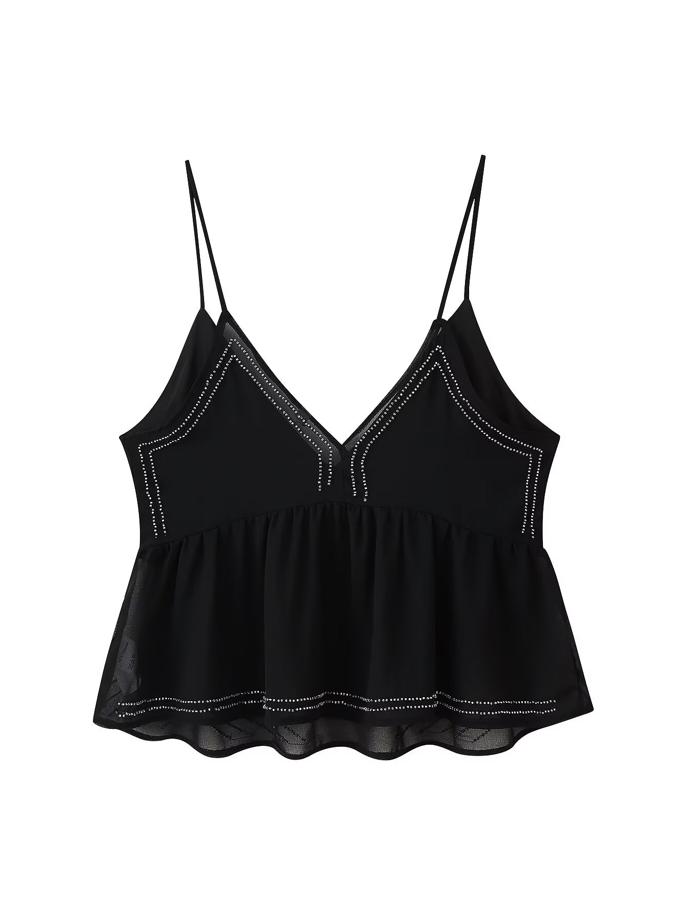 Charcoal Polyester Plunge Front Embellished Vest