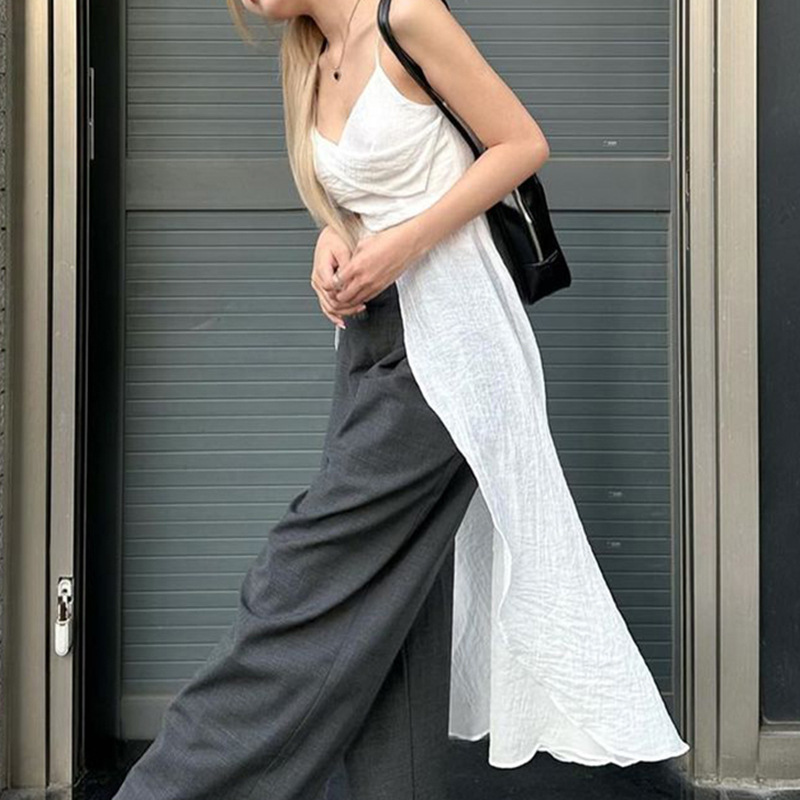 Plain Scoopneck Spandex Maxi Slit Cami and Corset
