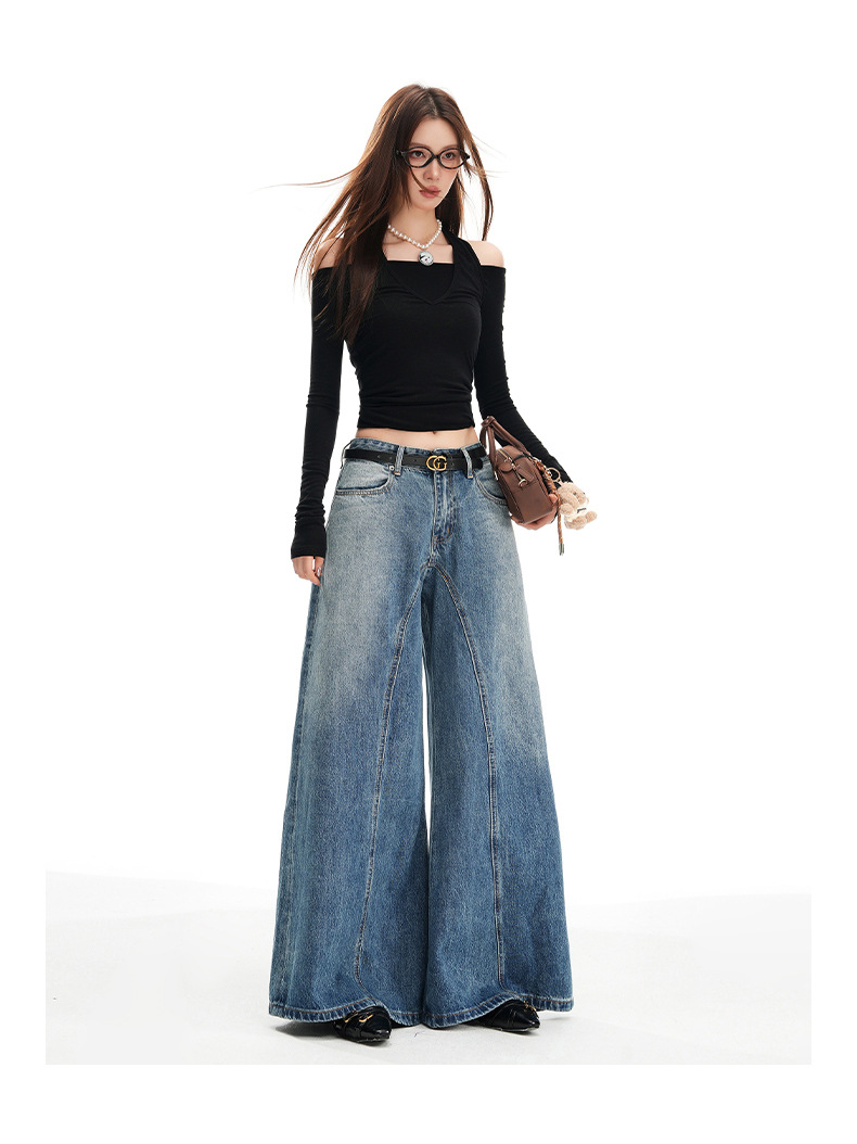 Wide Leg Jeans for Women Autumn New Design Deconstructed Style American Cut Loose Straight Pants