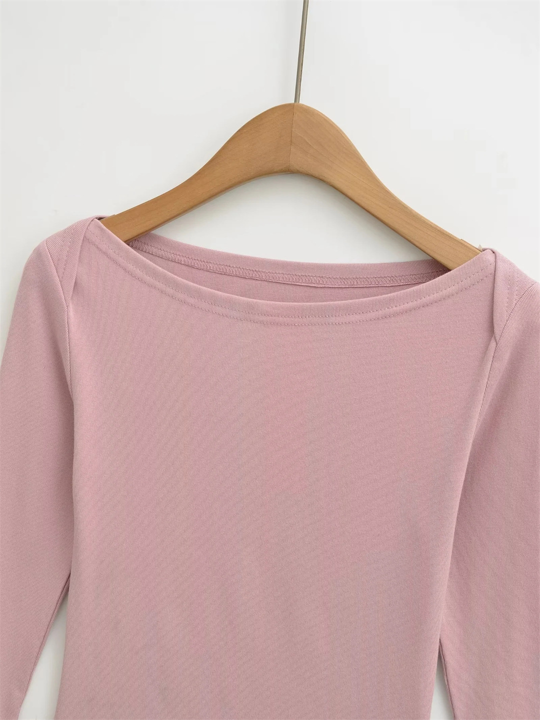 Slim Fit Plain Asymmetric Neck Elbow-Length Midriff Tee