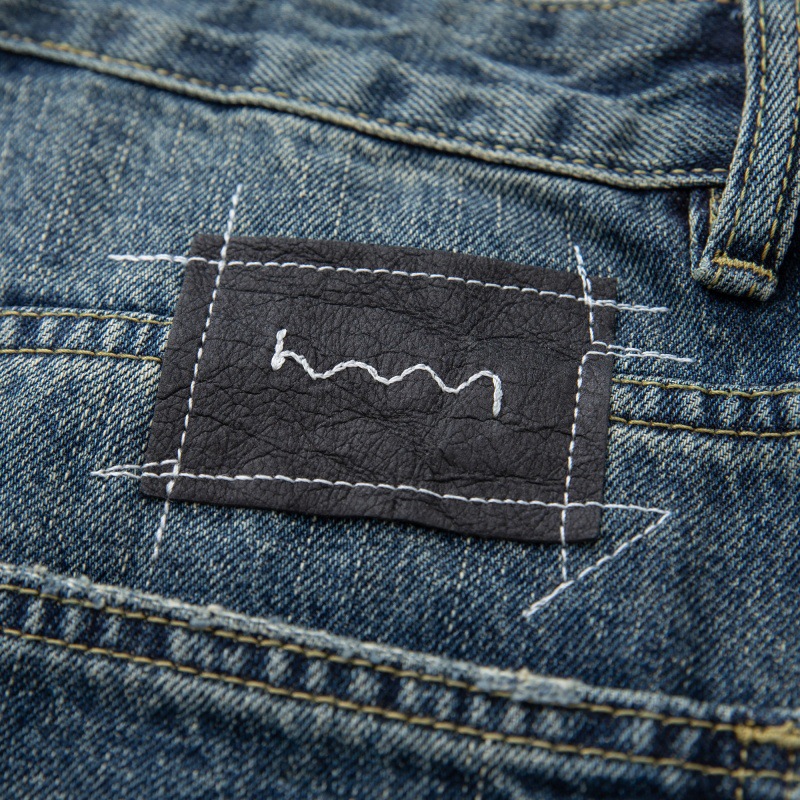 Loose Vintage Washed Catwhisker Denim Tapered Casual Pants