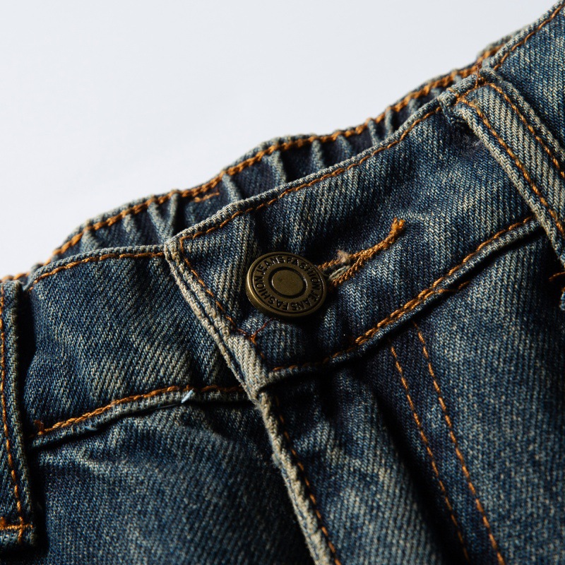 Distressed Basic Loose Straight Casual Washed Denim Pants for Men