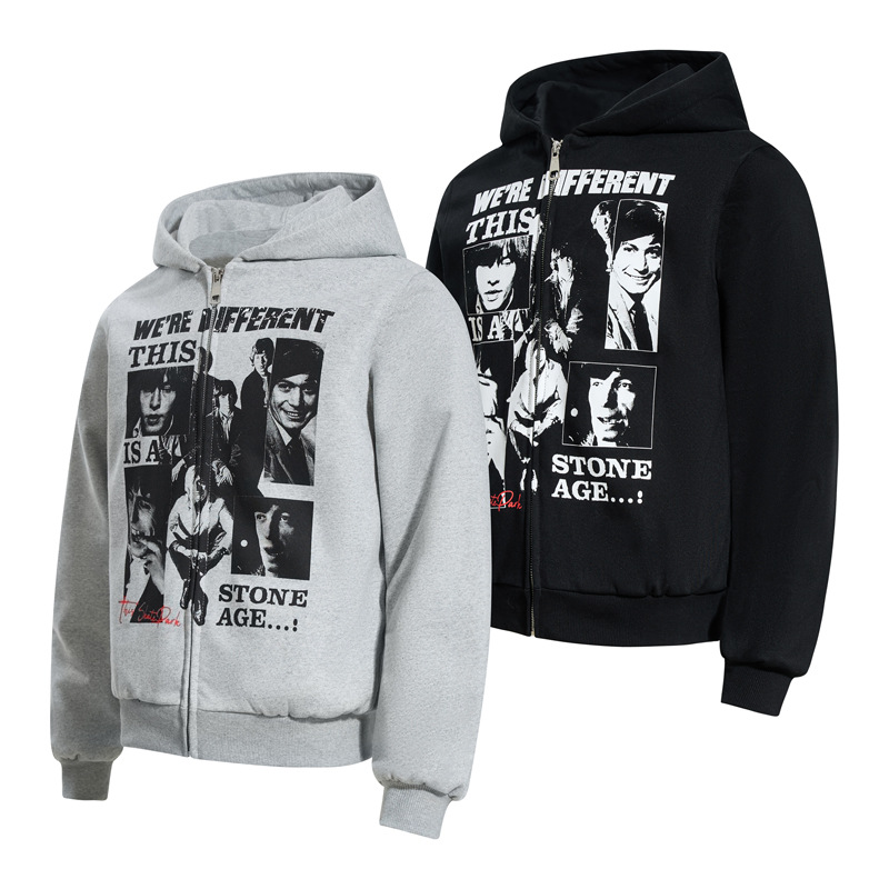 Urban Retro Musician Graphic Zippered Hoodie