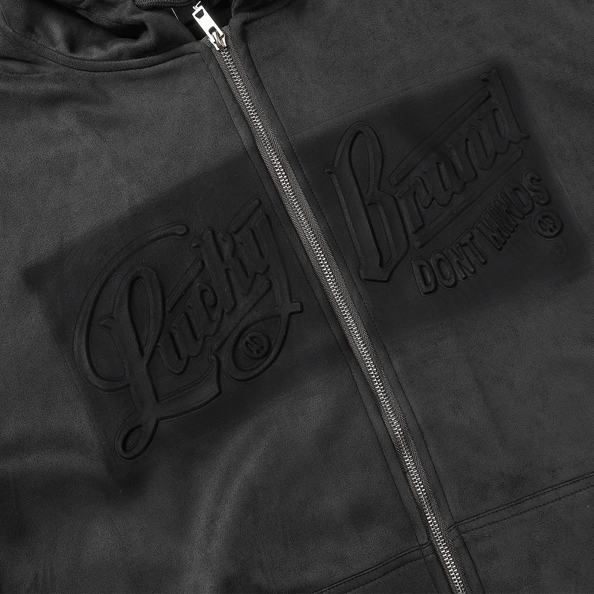 Alphabet embossed zipper jacket deerskin velvet hooded sweatshirt