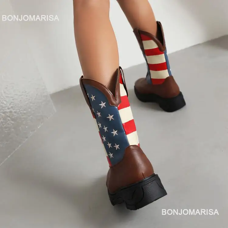 Cowboy Boots For Women Ankle Western Boots Cowgirls Rivet Star Design Fashion Block High Heeled Shoes Pointed Toe