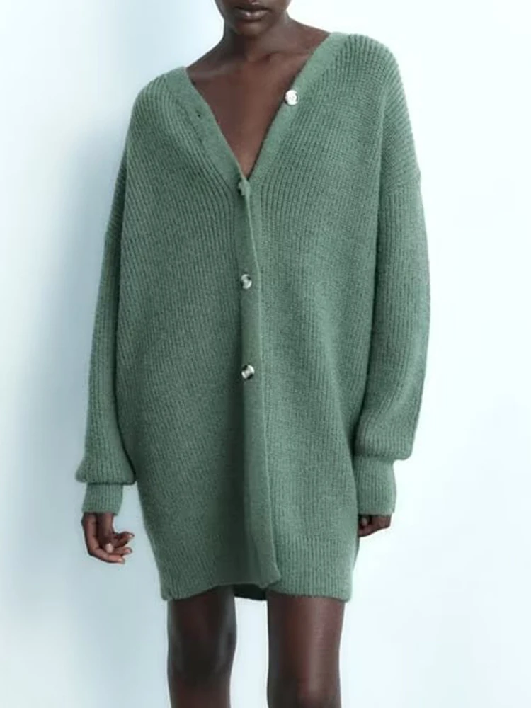 Relaxed Fit Cardigan Slash Collar Contrast Panels