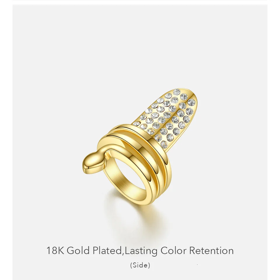 Punk Snake Rhinestone Nail Ring Stainless Steel Curve Finger Rings For Women Accessories Fashion Jewelry Gifts