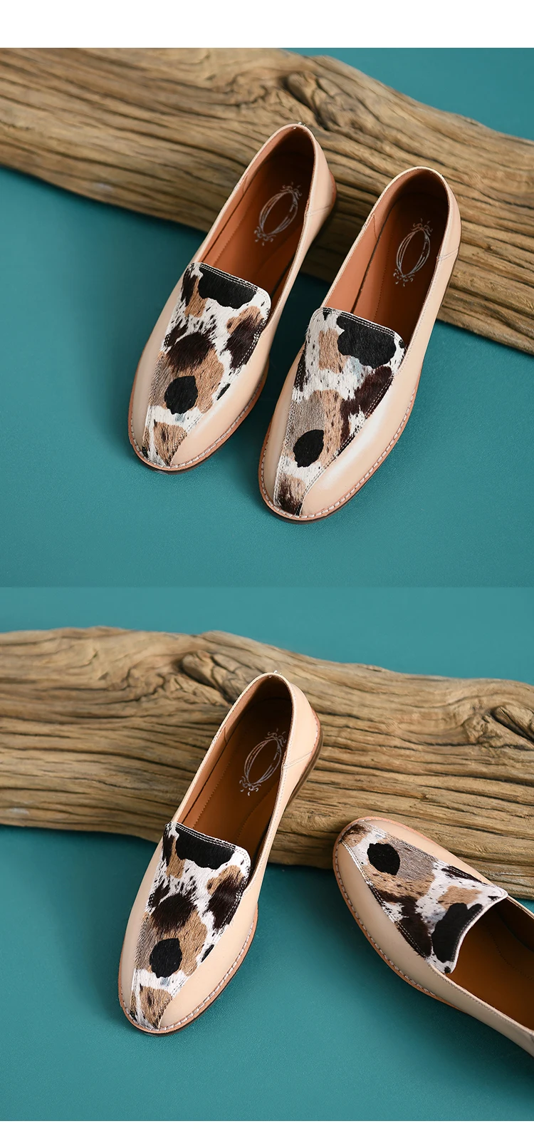 new Spring women pumps natural leather 22-24.5cm horsehair+cowhide mixed color loafers Leopard pattern women shoes