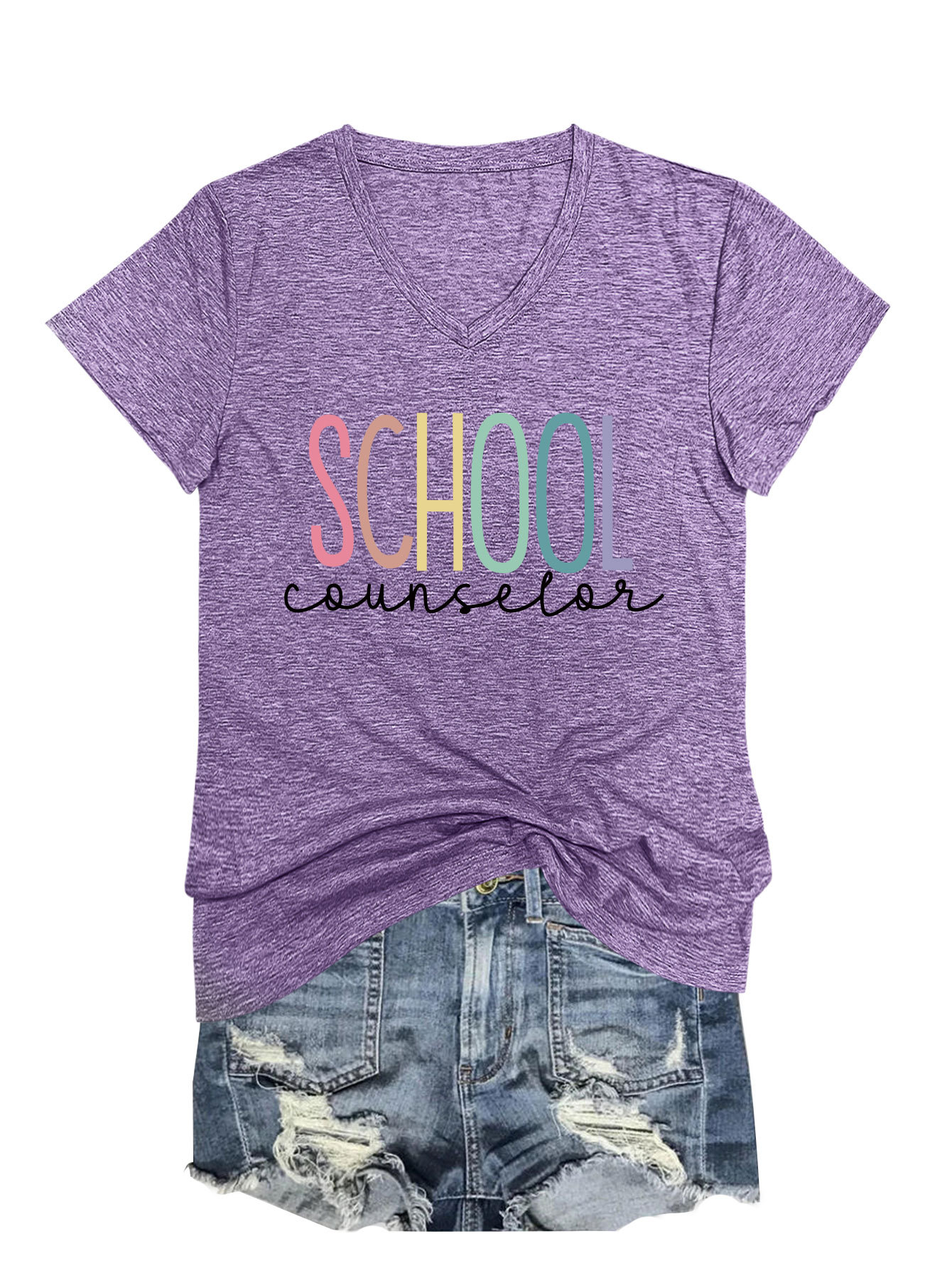 Ladies V-Neck Geometric Print Tee
