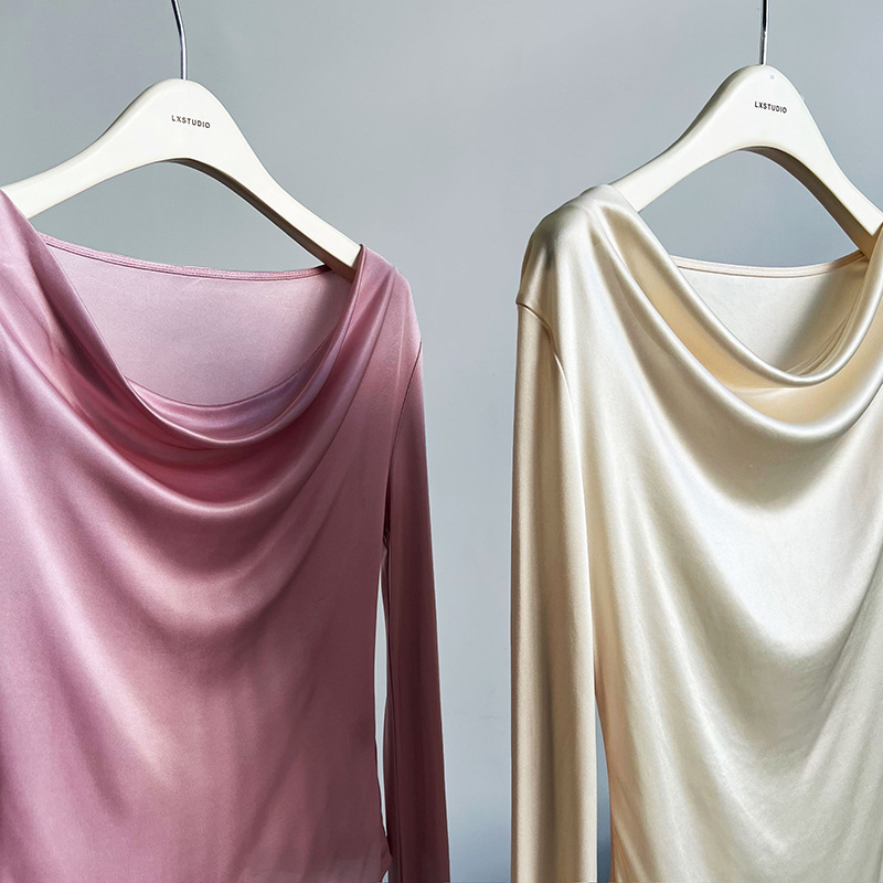 Women Slim Solid Cowl Neck Elongated Sleeve Tee