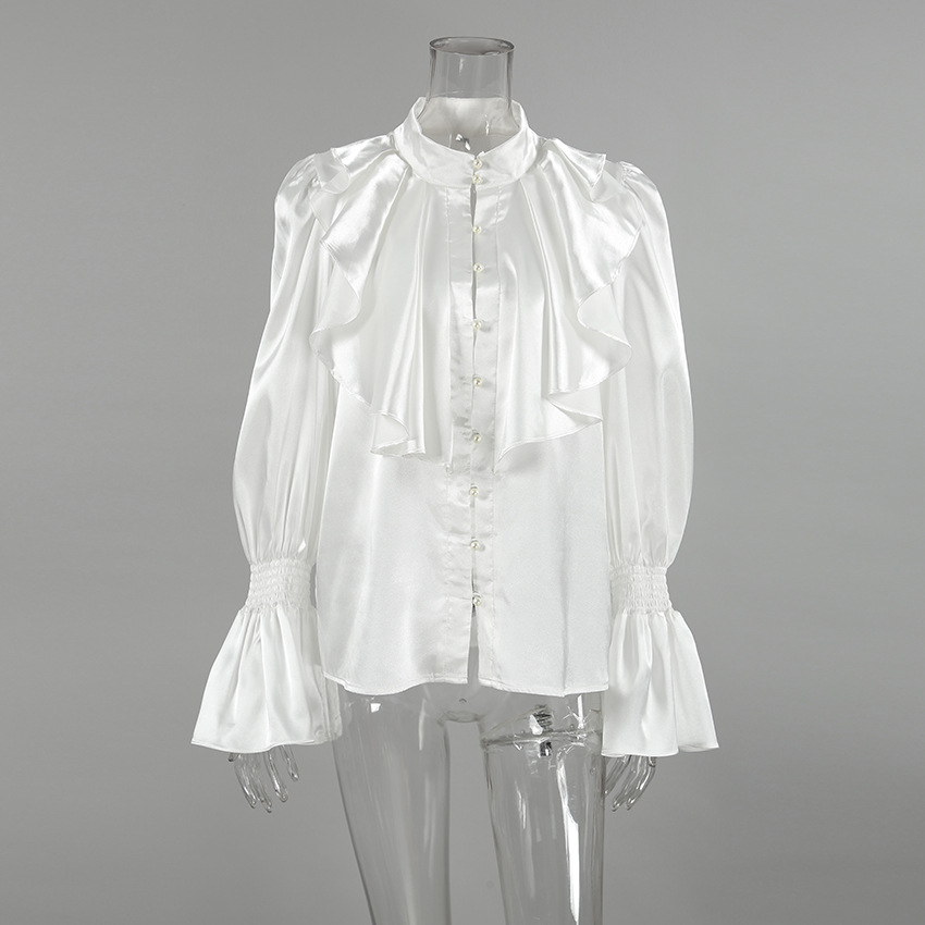 Relaxed Fit Flounce Hem Mandarin Neck Shirt
