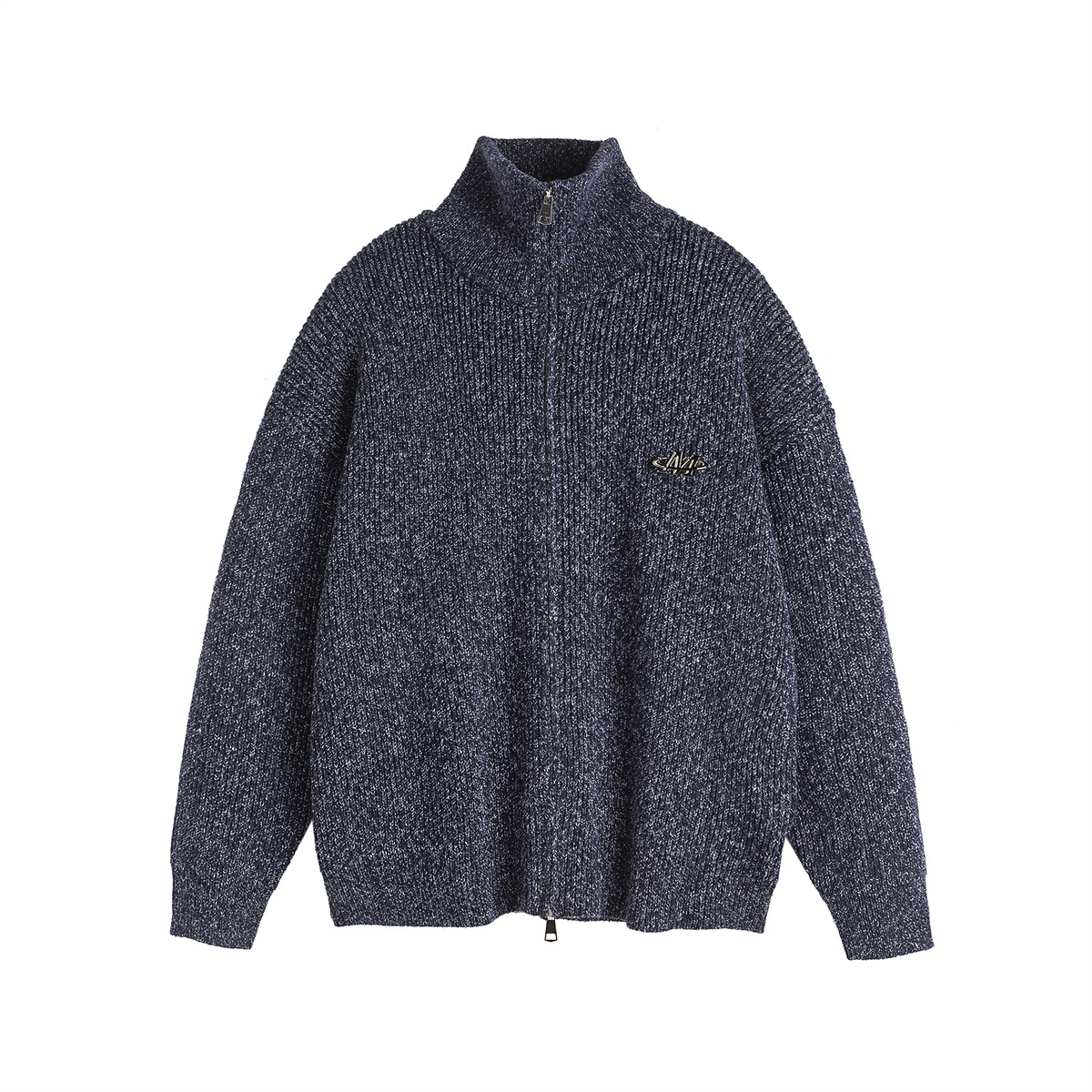 Oversized Japanese Workwear Jacquard Zip Front Sweater