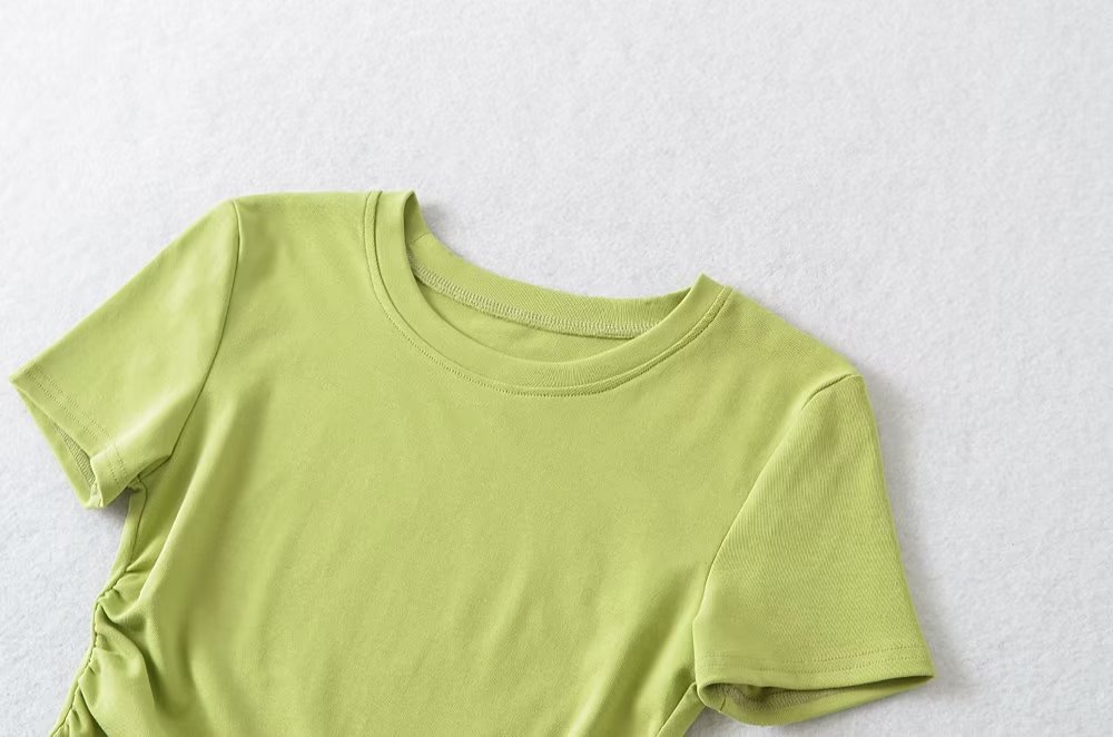 Slim Crew Half Sleeve Gathered Cropped Scalloped T-shirt