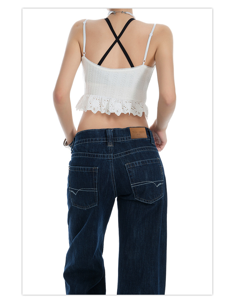 Women's Original Color Straight Leg Jeans Low Waist Slim Wide Leg Long Pants