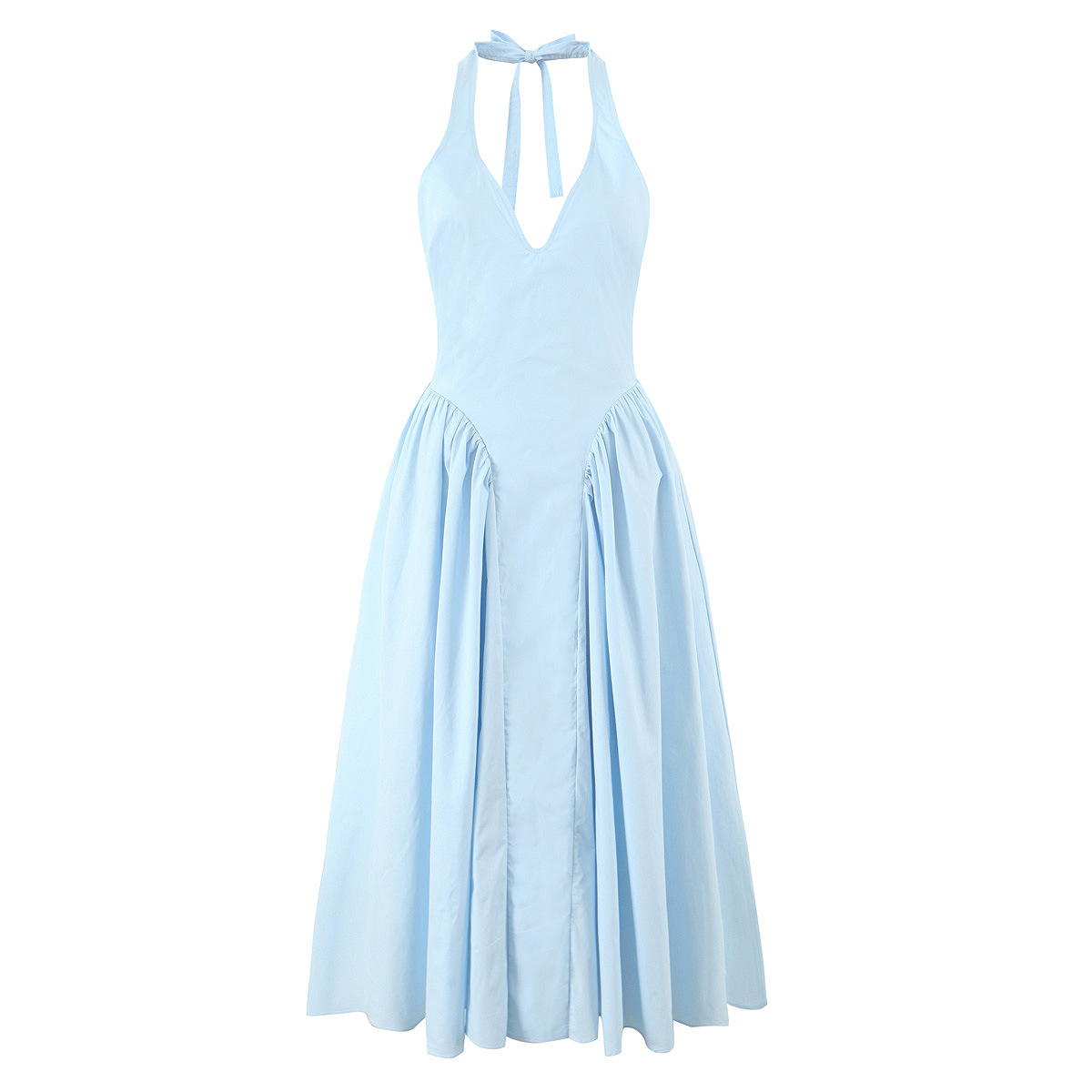 Blue neck tie long dress for women