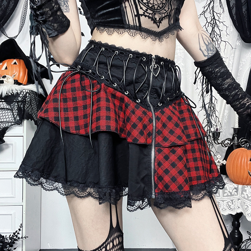 Ladies Sexy Striped Plaid Paneled Skirt