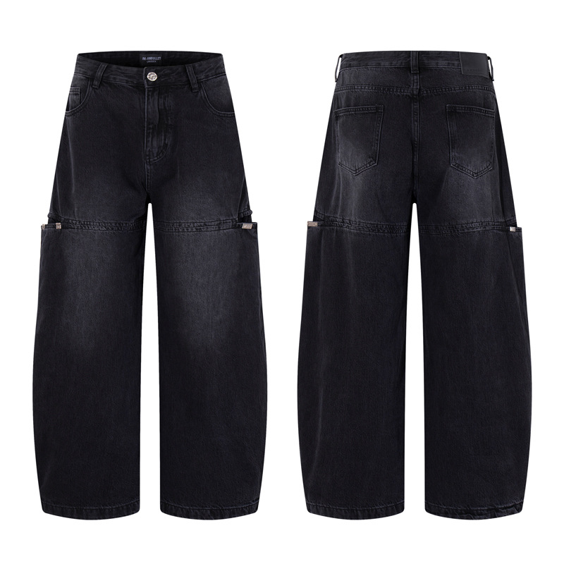 Streetwear Style Hip Hop Trendy Casual Black Knife Pants Ins Autumn Vintage Washed Loose Jeans