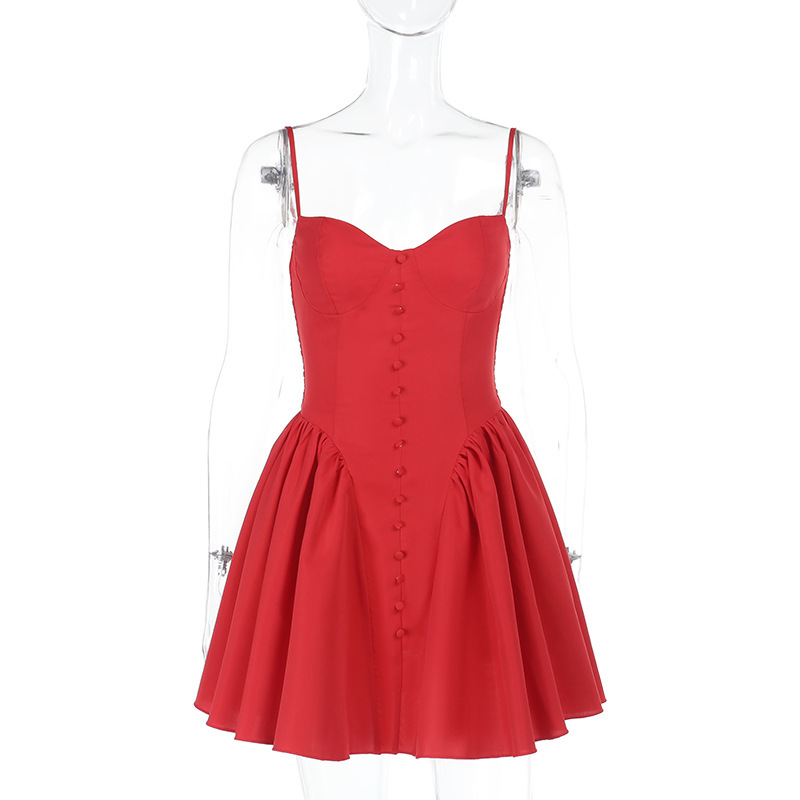 Polyester V-Neck Strap Bubble Skirt