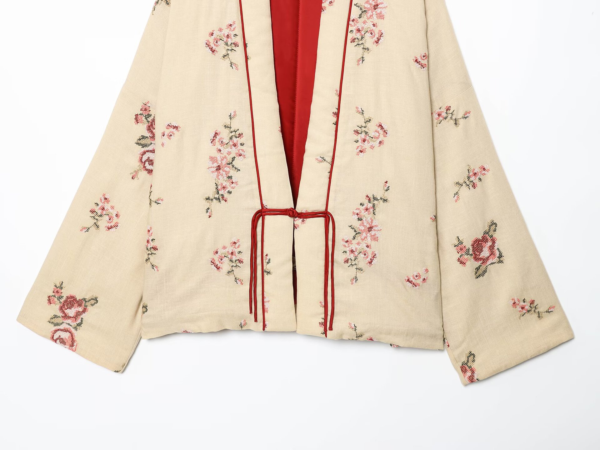 Flower embroidery V-neck long sleeved cotton jacket