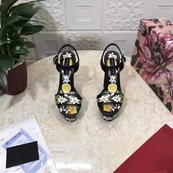 Newest Floral Printed Sandals Summer Sexy Platform Chunky Heels Women Shoes Ankle Strap Gladiator Sandals