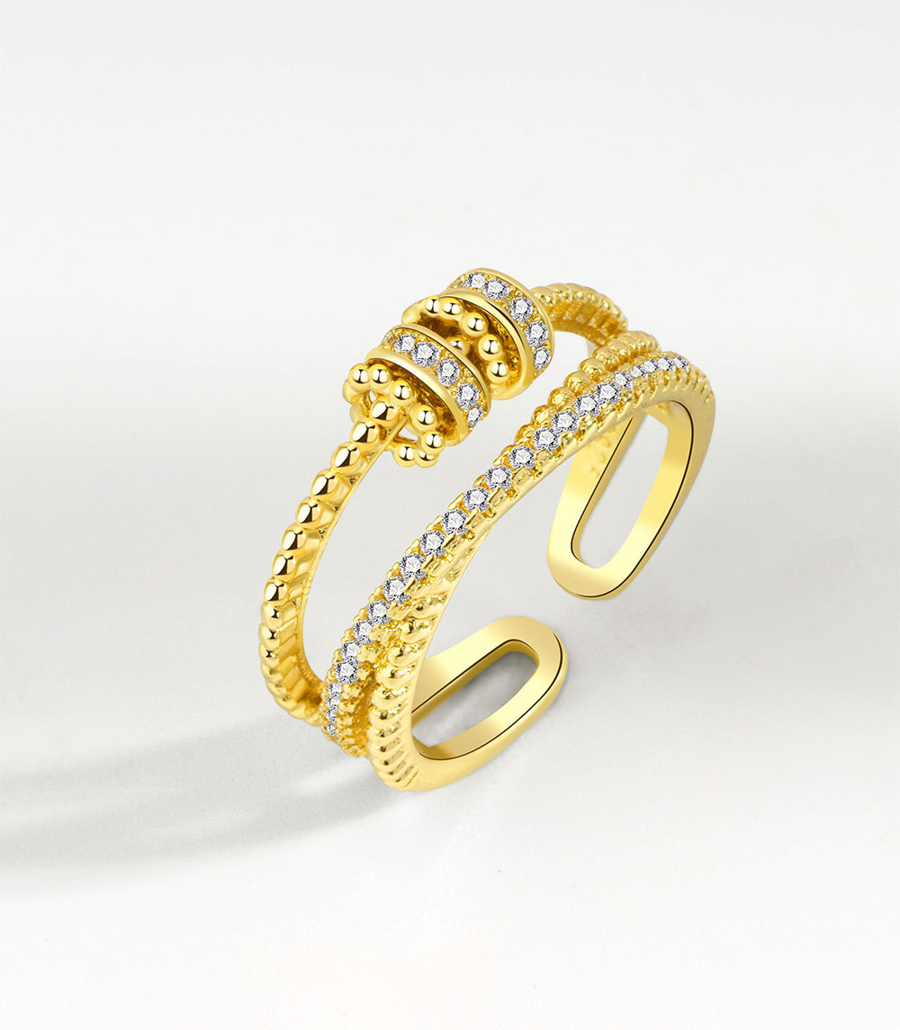 New Zircon Transfer Open Ring Women's Multilayer Cross Ring Rotating Ring ins Style